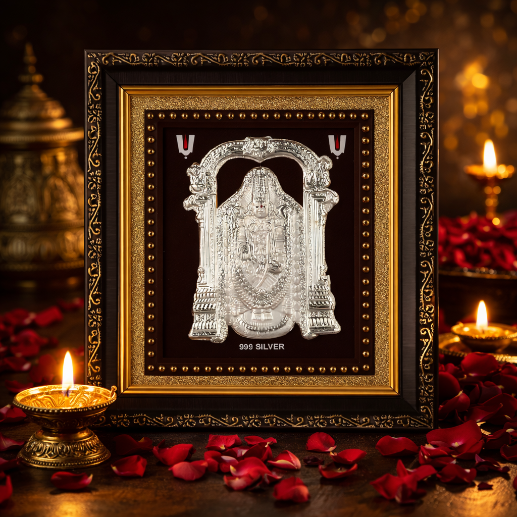 Silver Tirupati Balaji On Raw Pyrite Frame (Pure Silver 999)