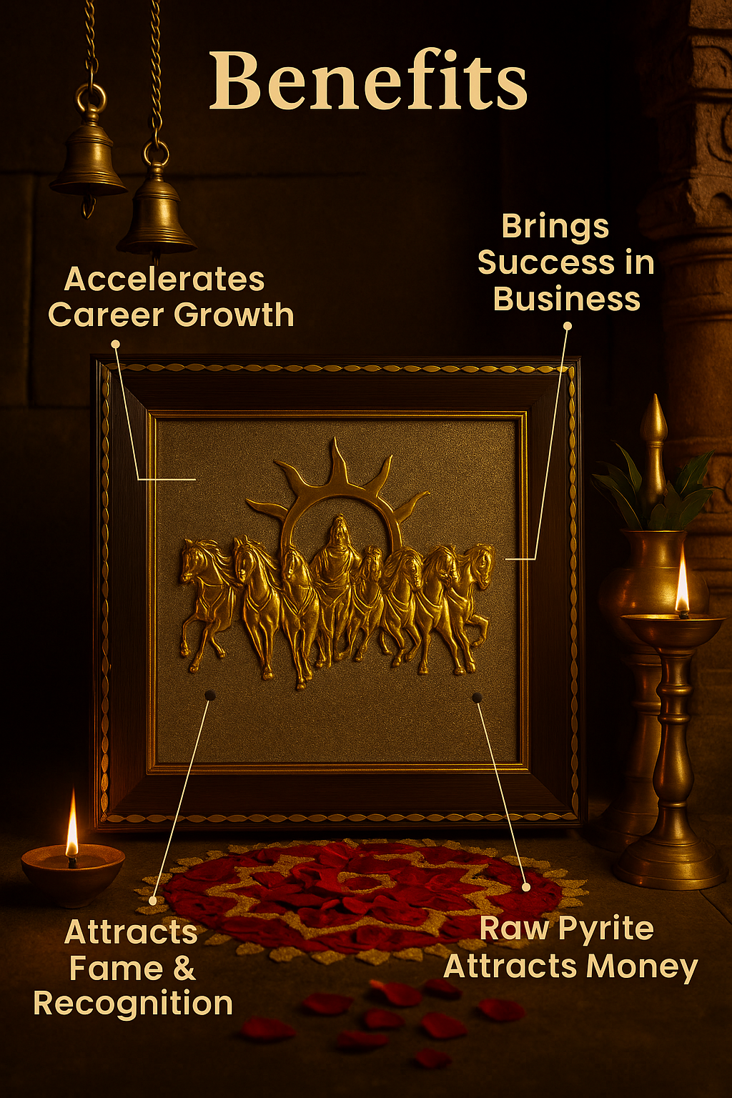 7 Horses on Raw Pyrite Frame