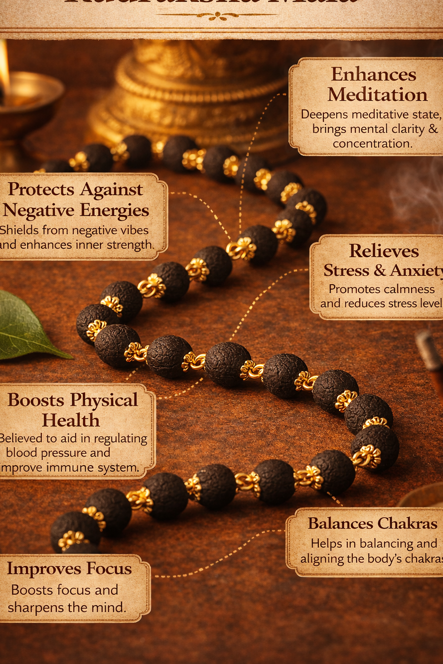 Karungali Mala With Golden Cap | 100% Original Ebony Wood